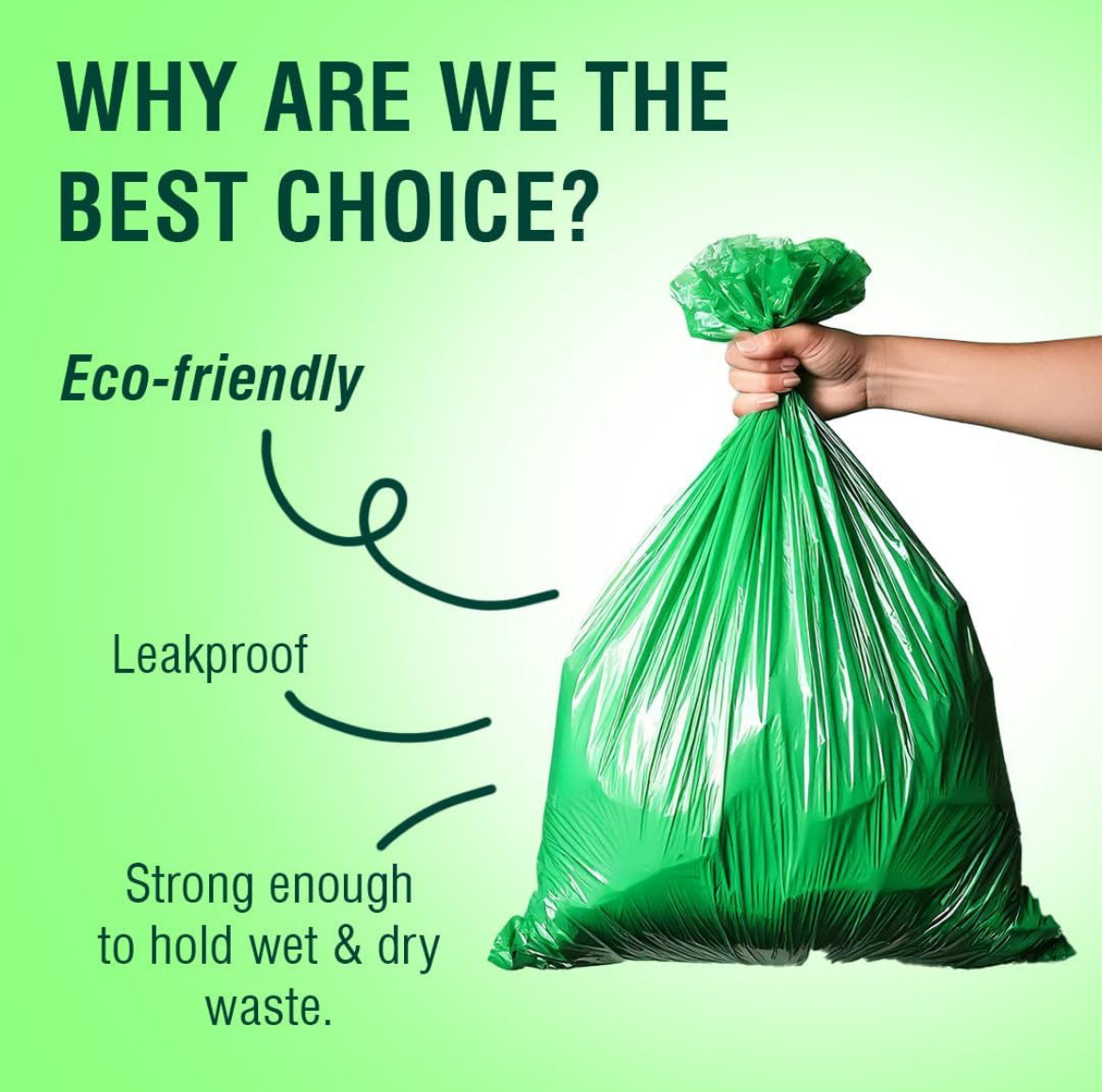 Brisk Eco-Friendly Garbage Bags | 180 Pcs | Medium-19 x 21 Inches | 30 Bags x 6 Rolls | Green | Dustbin/Trash Bags with Detachable Drawstrings | For Dry & Wet waste