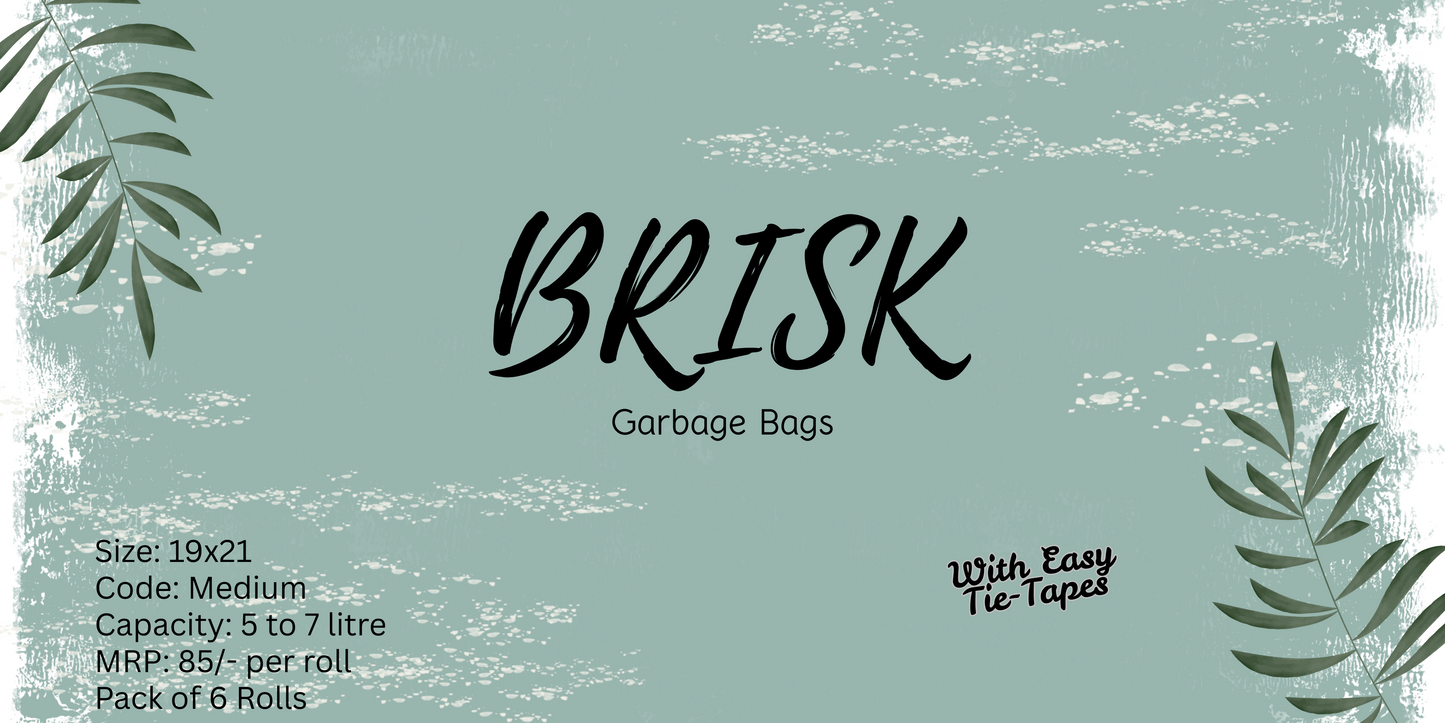 Brisk Eco-Friendly Garbage Bags | 180 Pcs | Medium-19 x 21 Inches | 30 Bags x 6 Rolls | Green | Dustbin/Trash Bags with Detachable Drawstrings | For Dry & Wet waste