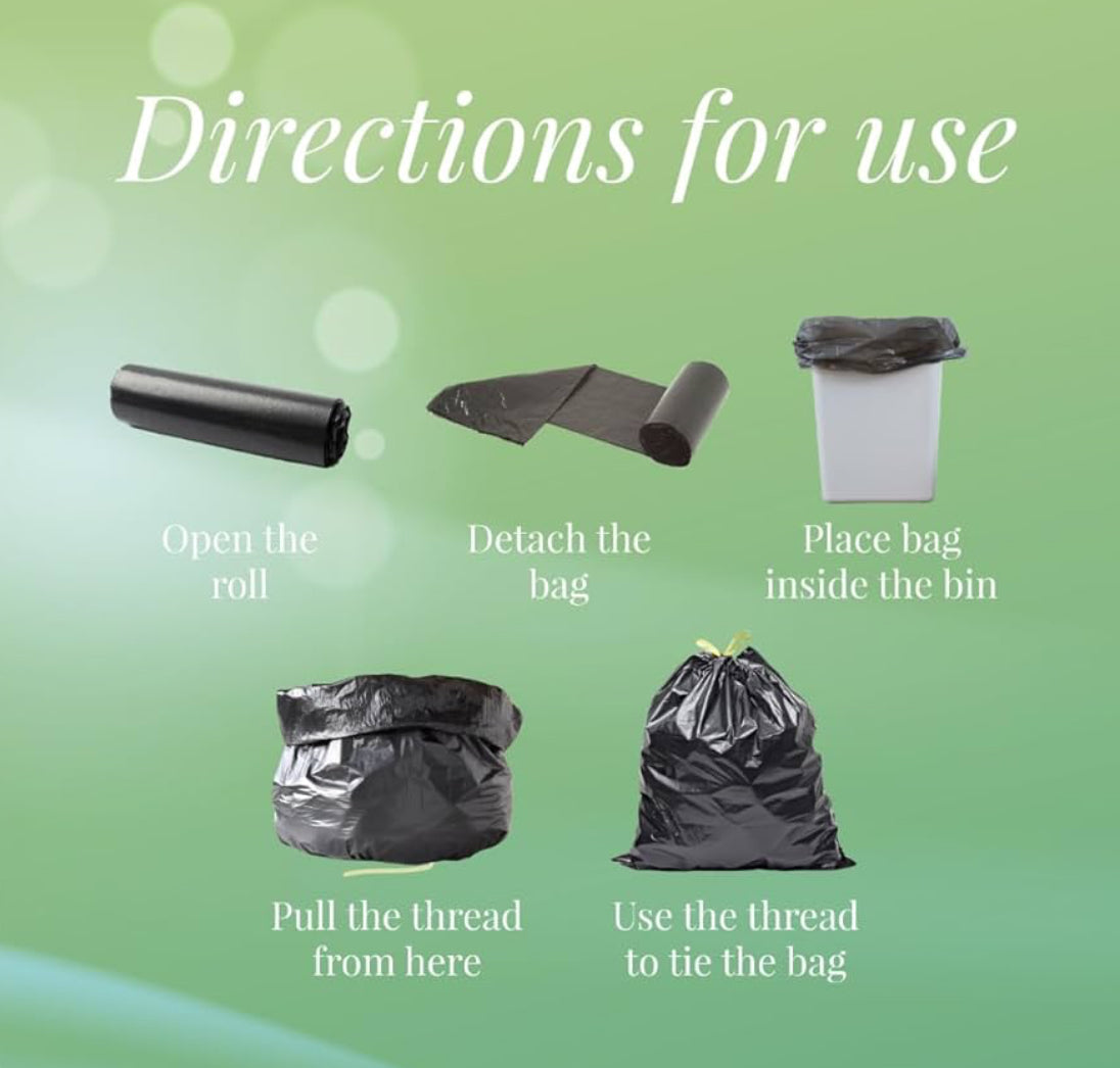 Brisk Eco-Friendly Garbage Bags | 180 Pcs | Medium-19 x 21 Inches | 30 Bags x 6 Rolls | Green | Dustbin/Trash Bags with Detachable Drawstrings | For Dry & Wet waste