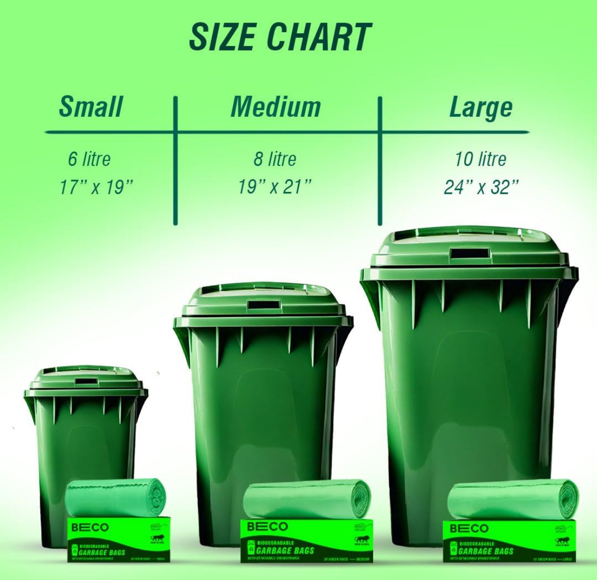 Brisk Eco-Friendly Garbage Bags | 180 Pcs | Medium-19 x 21 Inches | 30 Bags x 6 Rolls | Green | Dustbin/Trash Bags with Detachable Drawstrings | For Dry & Wet waste
