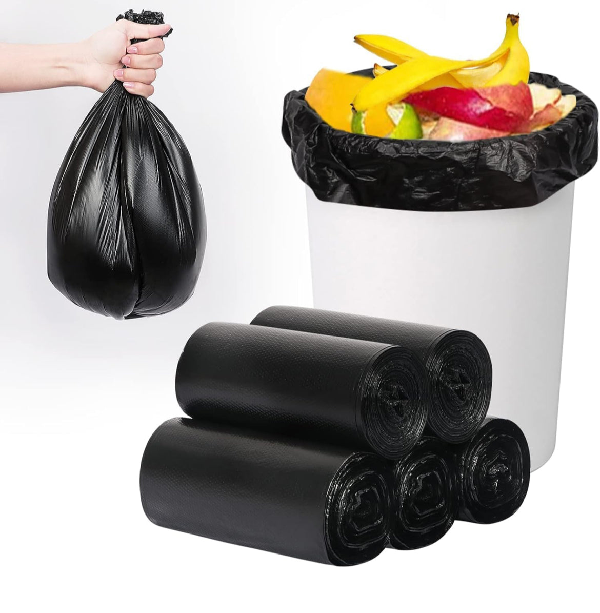 Brisk Garbage Bags, Medium -(19 x 21 inches) - 30 bags/roll (Pack of 6, Black)