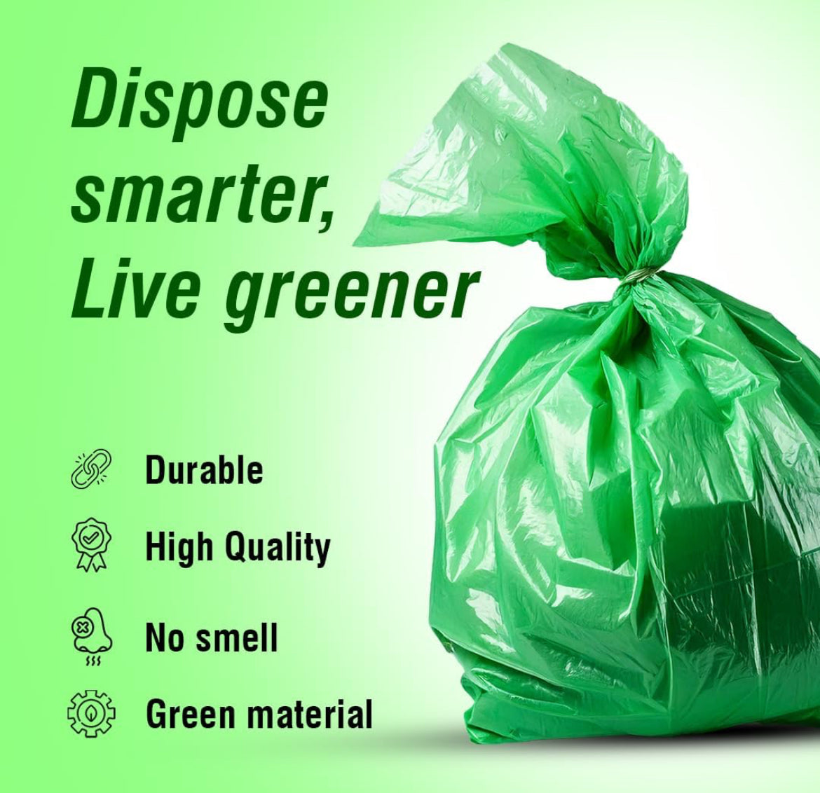 Brisk Eco-Friendly Garbage Bags | 180 Pcs | Medium-19 x 21 Inches | 30 Bags x 6 Rolls | Green | Dustbin/Trash Bags with Detachable Drawstrings | For Dry & Wet waste